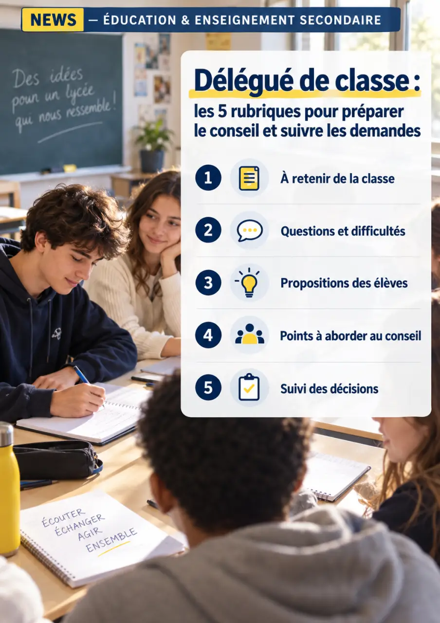 Fiche délégué de classe : les 5 rubriques pour préparer le conseil et suivre les demandes