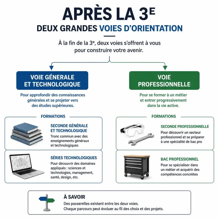 Schéma des voies d'orientation après la 3ème en Auvergne-Rhône-Alpes
