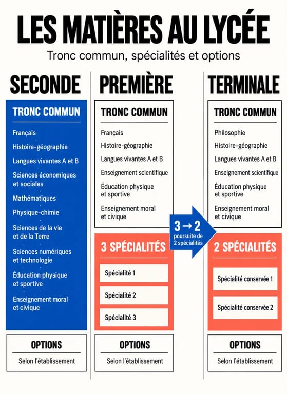 Infographie sur les matières au lycée de la seconde à la terminale