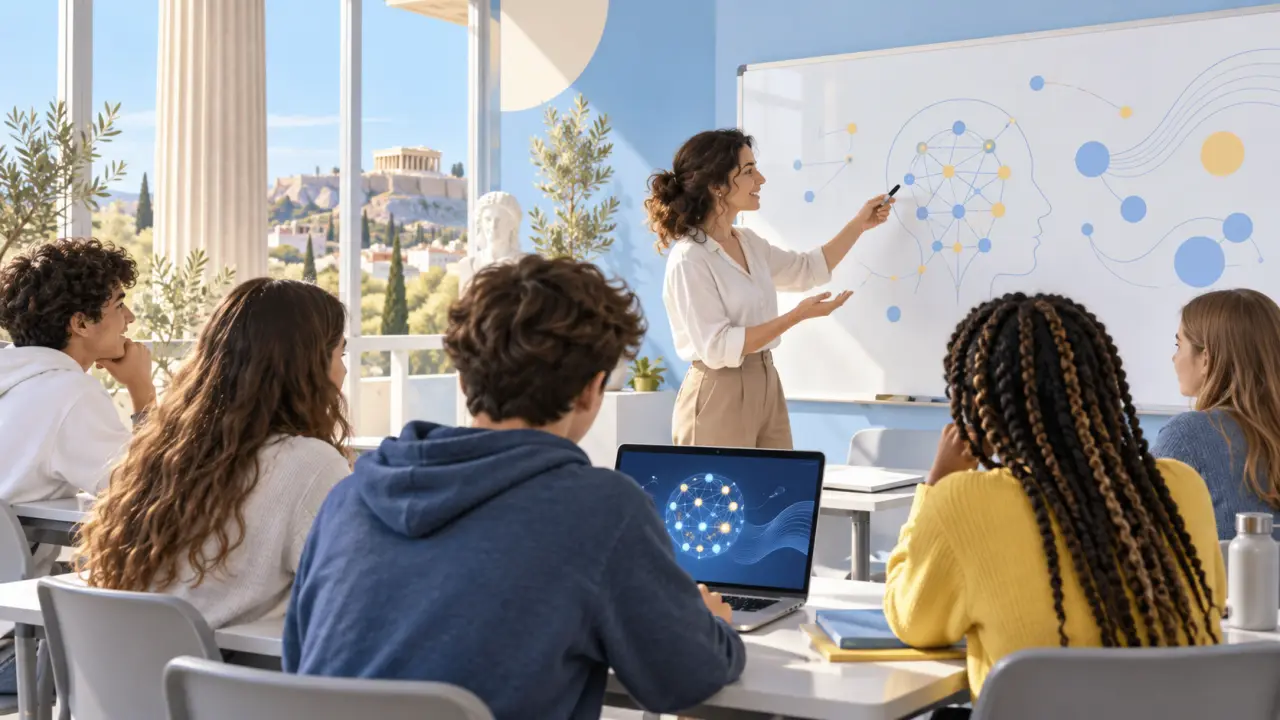 Une classe de lycée utilisant des outils numériques pour apprendre avec l’intelligence artificielle