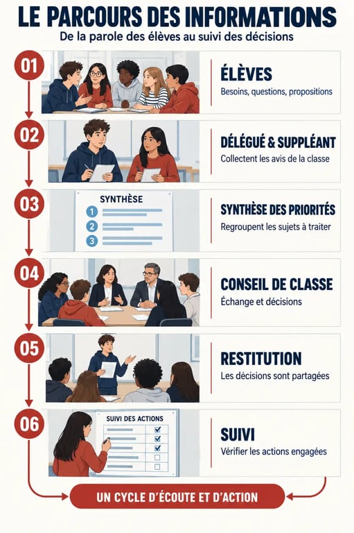 Fiche délégué de classe : parcours des informations entre les élèves, le conseil de classe et la restitution